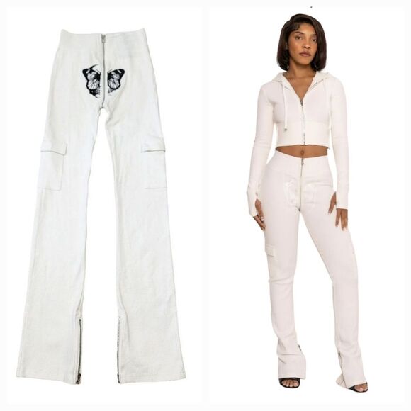 NEW Tordrobes Butterfly Signature U-Zip Cargo Pants in White/Black Size Medium - Picture 1 of 12